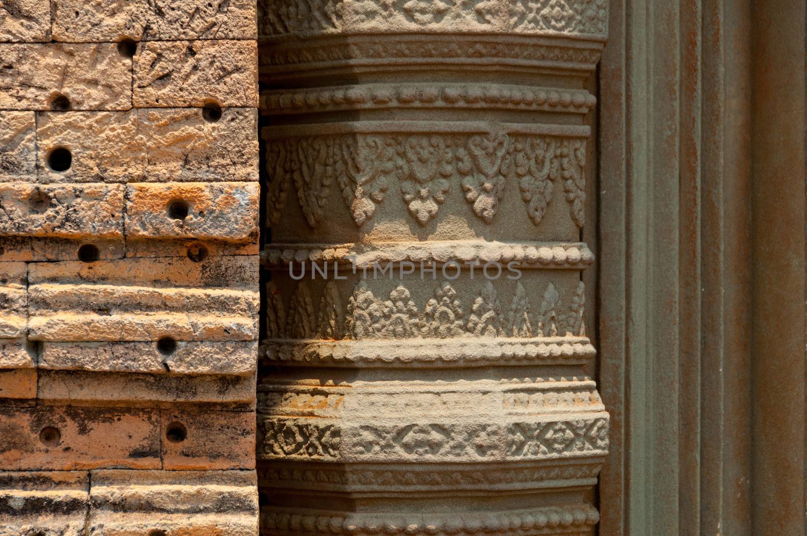 Detail of stone temple Angkor Wat Cambodia