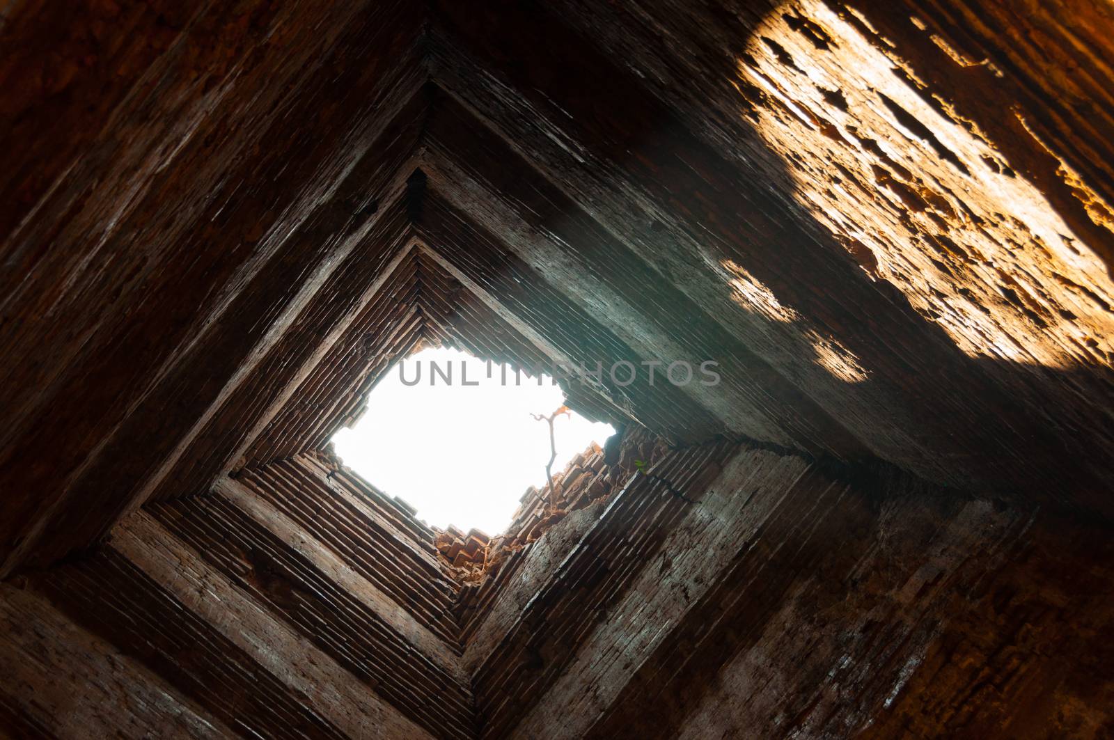 Ray of light falling in a stone temple in Angkor Wat