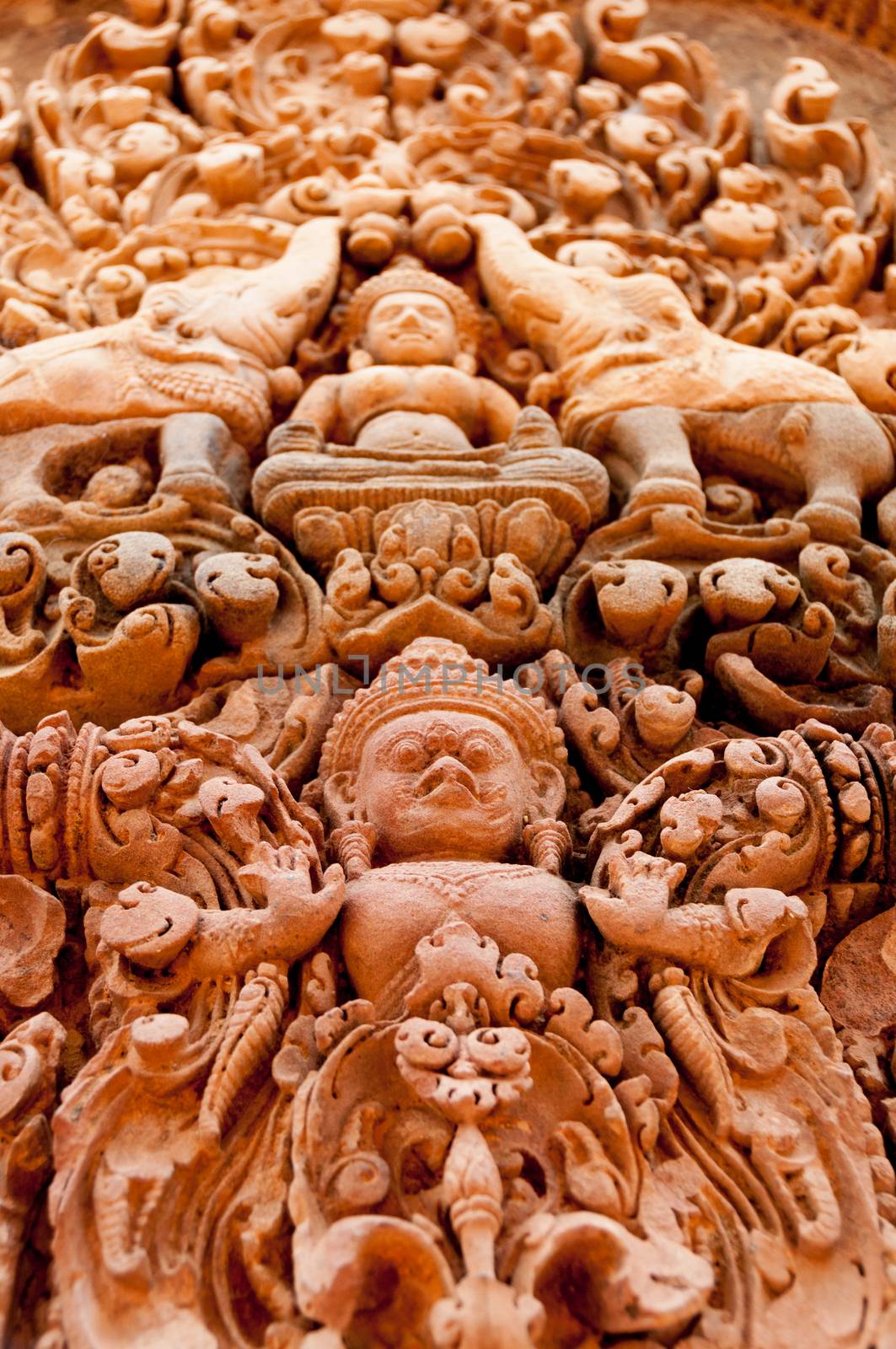 Detail of stone carvings at Banteay Srei Angkor Wat