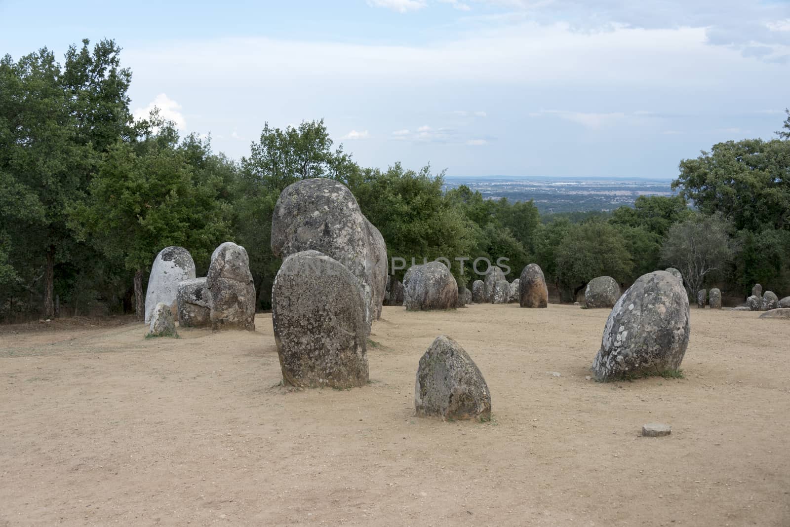 Menhirs in megalithic monument of Cromelech dos Almendres - Evora -Portugal
