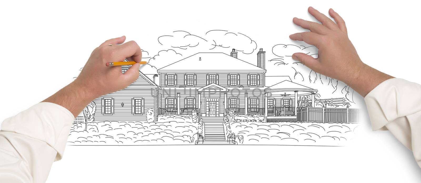 Male Hands Sketching A Beautiful House by Feverpitched