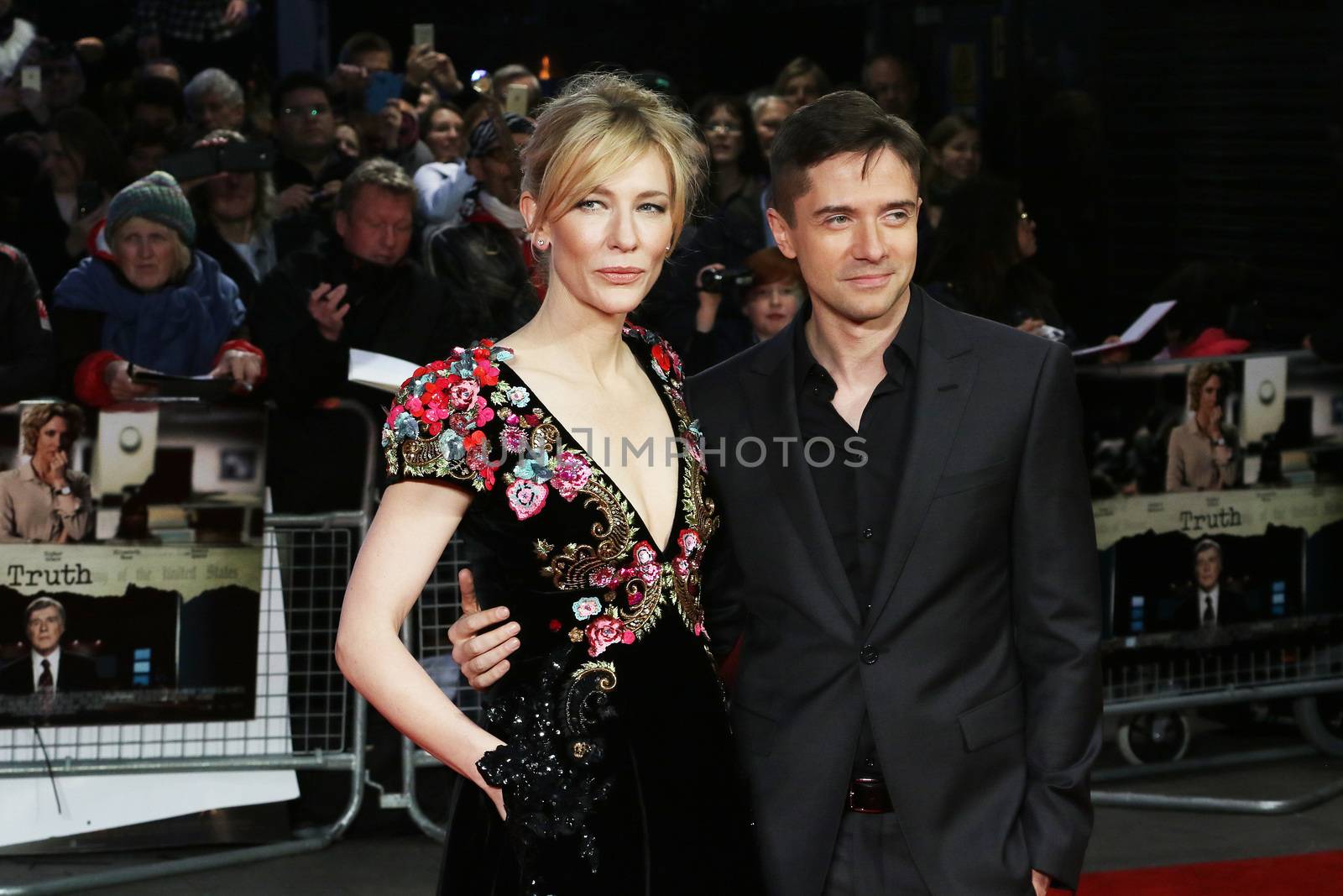 UNITED KINGDOM, London: Cate Blanchett and Topher Grace attend a screening of Truth during the BFI London Film Festival at Odeon Leicester Square on October 17, 2015.