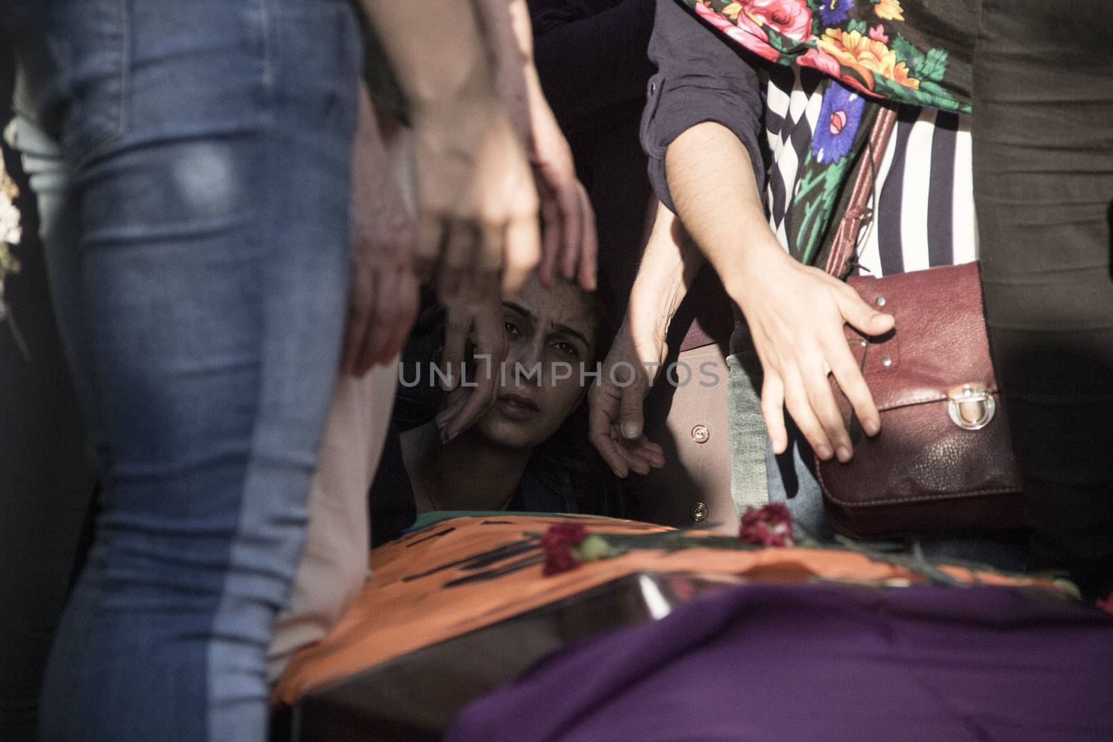TURKEY, Izmir: Around a thousand people turned out to pay their respects on October 11, 2015 at the funerals of two people who died in the Ankara bombings. Berna Koc, a student and Ayse Deniz, a local leader of the pro-Kurdish People's Democratic Party (HDP) were laid to rest in their home town of Izmir. 