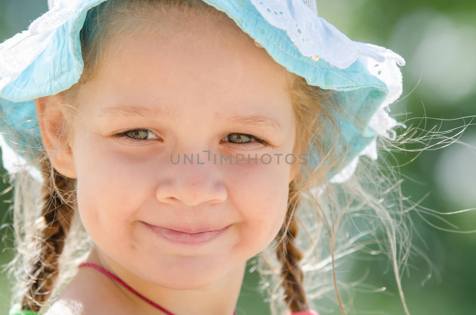 Close-up portrait of a happy girl Europeans in panama