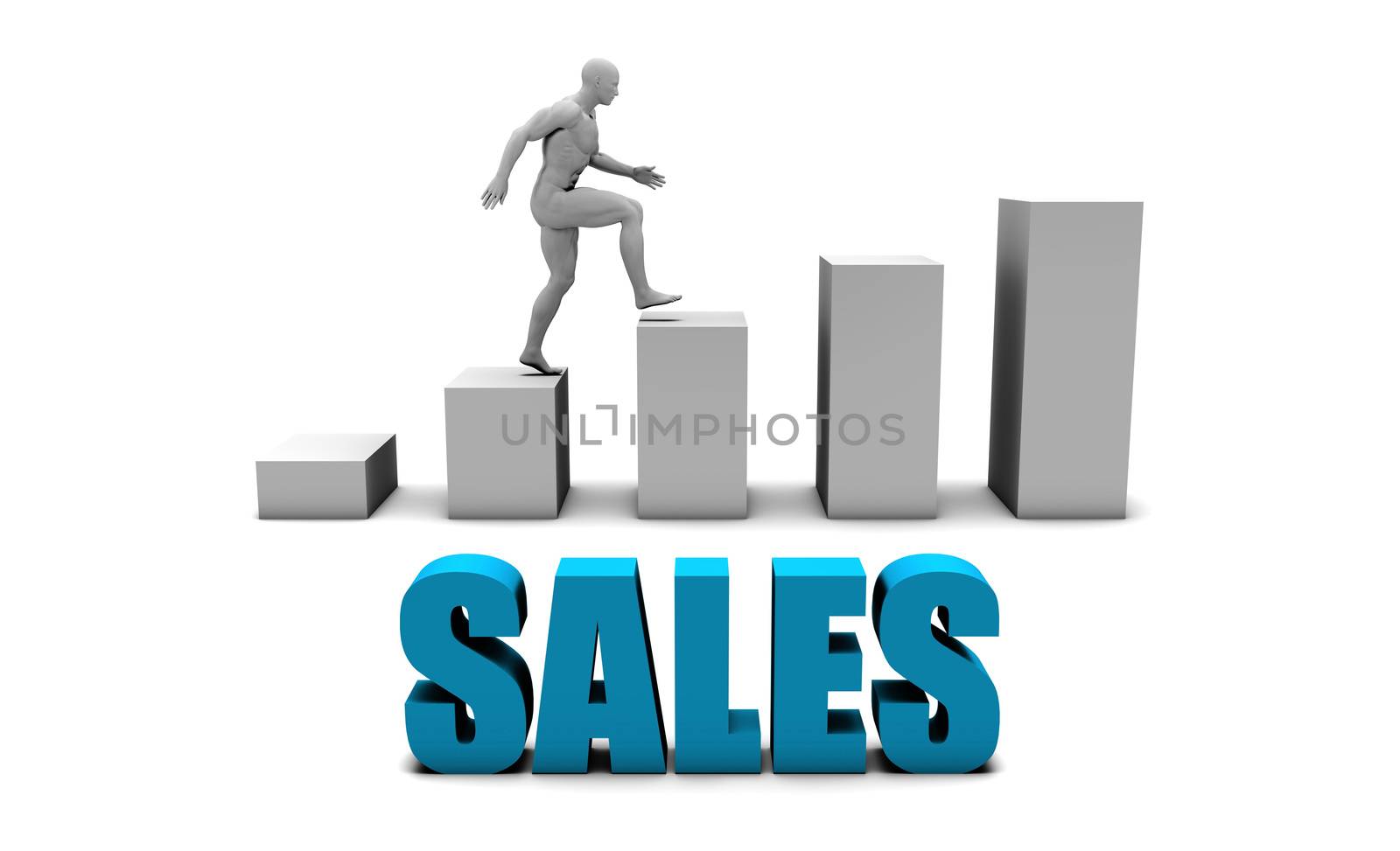 Sales 3D Concept  in Blue with Bar Chart Graph