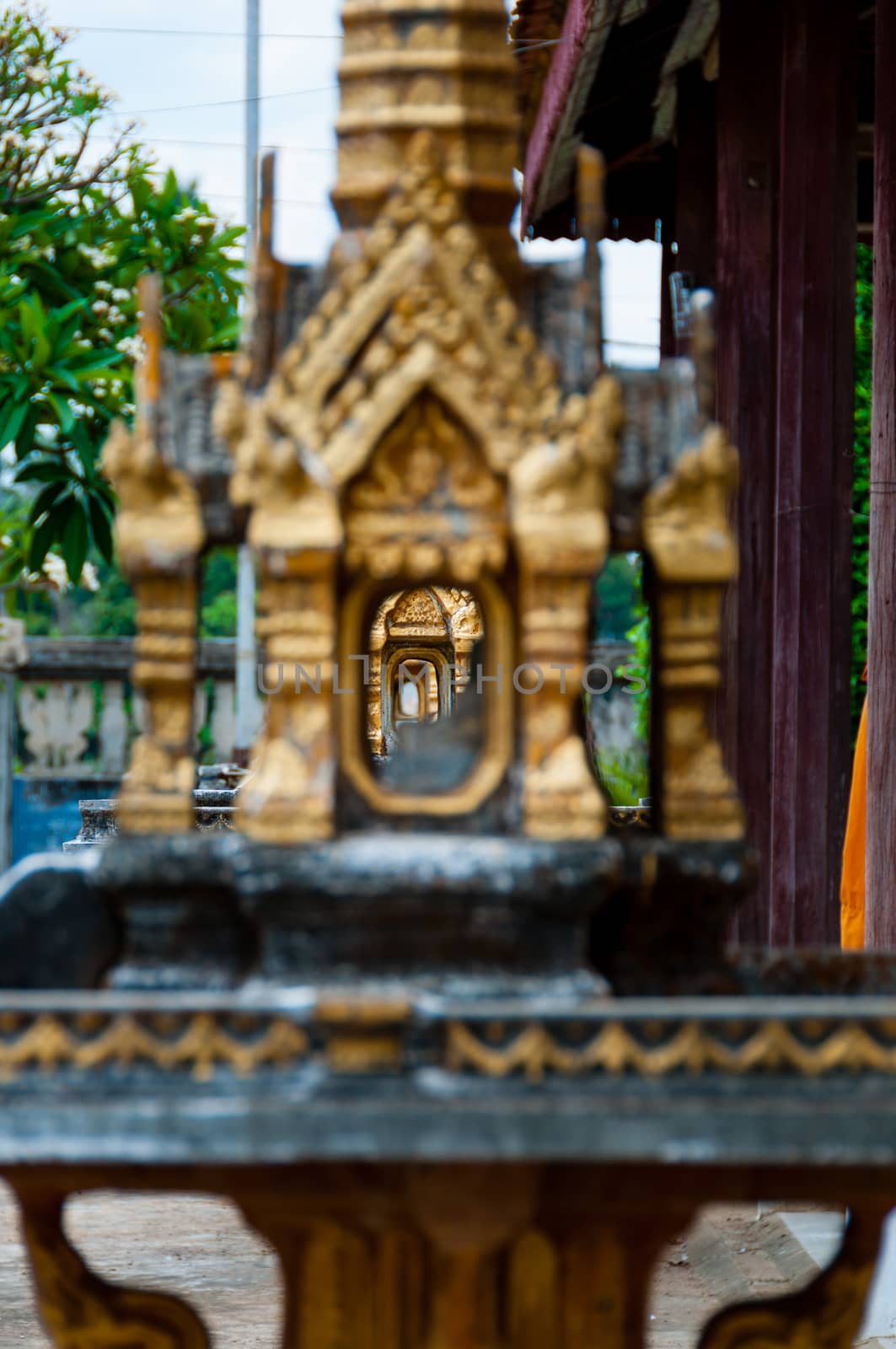 Mini Golden temple Close up in Laos Asia