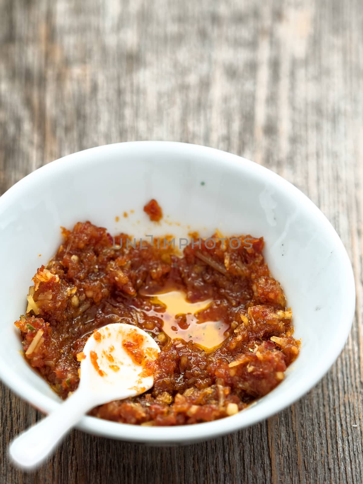 close up of rustic italian sicilian pesto sauce