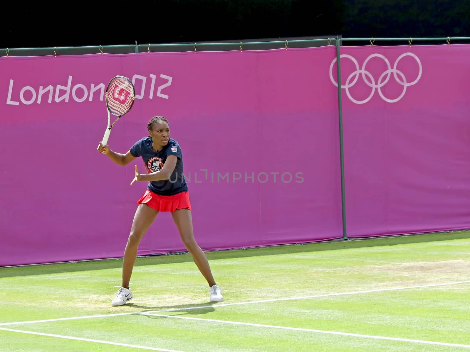 WIMBLEDON, ENGLAND - August 2nd, 2012 - Venus Williams on the practice court at the Summer Olympics in London in 2012.