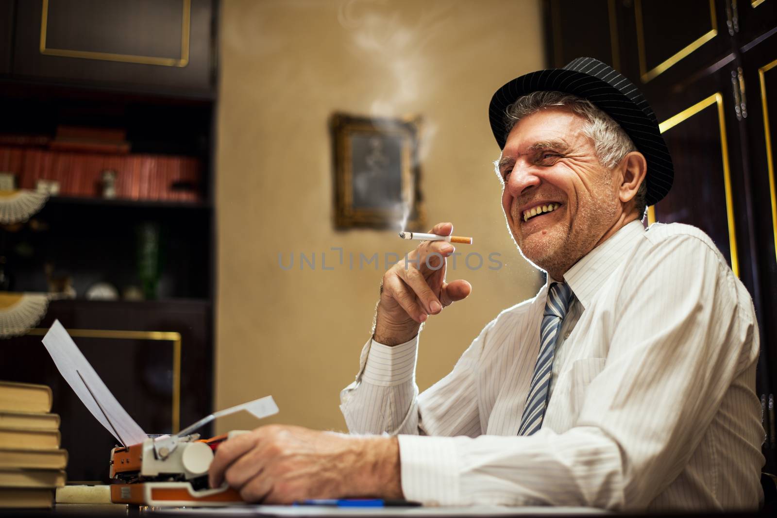 Retro Senior Man Writer With A Cigarette by MilanMarkovic78