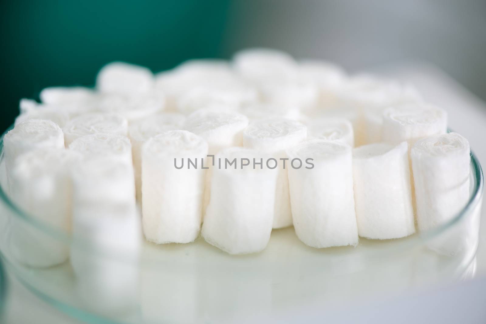 Close-up Dental coton pads. Selective Focus.
