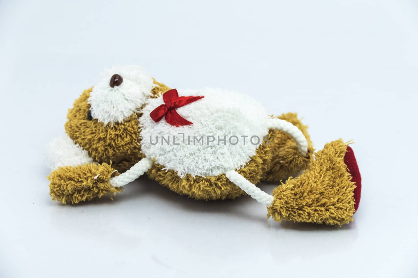Brown teddy bear isolated on white background by teerawit