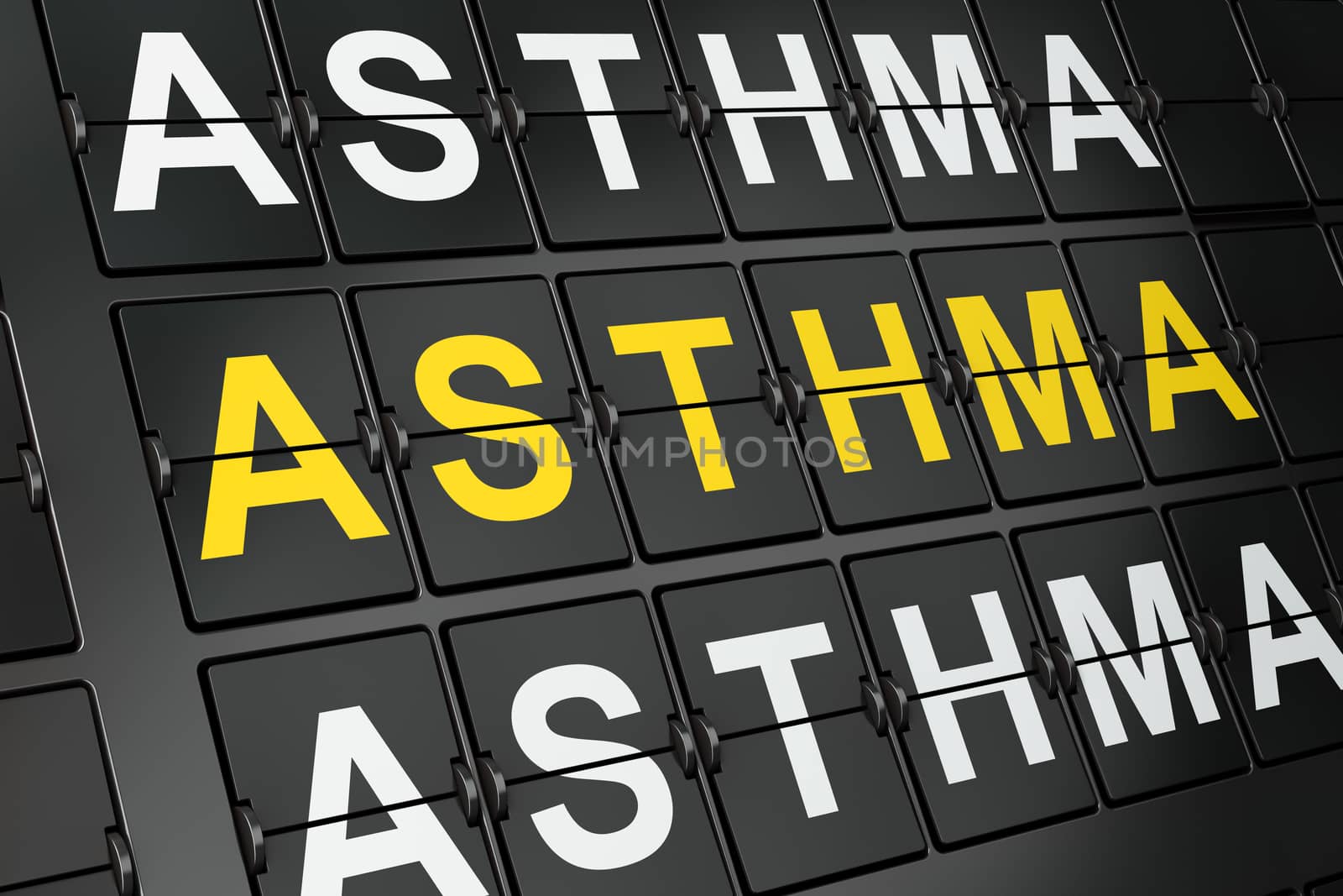 Health concept: Asthma on airport board background, 3d render 