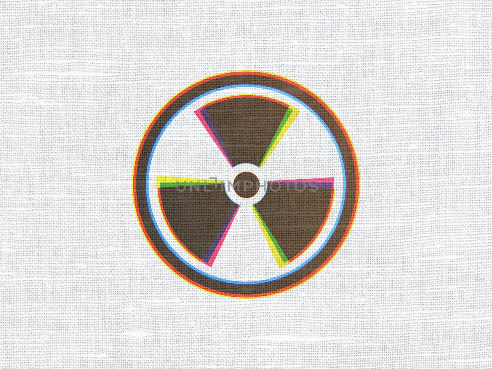 Science concept: CMYK Radiation on linen fabric texture background