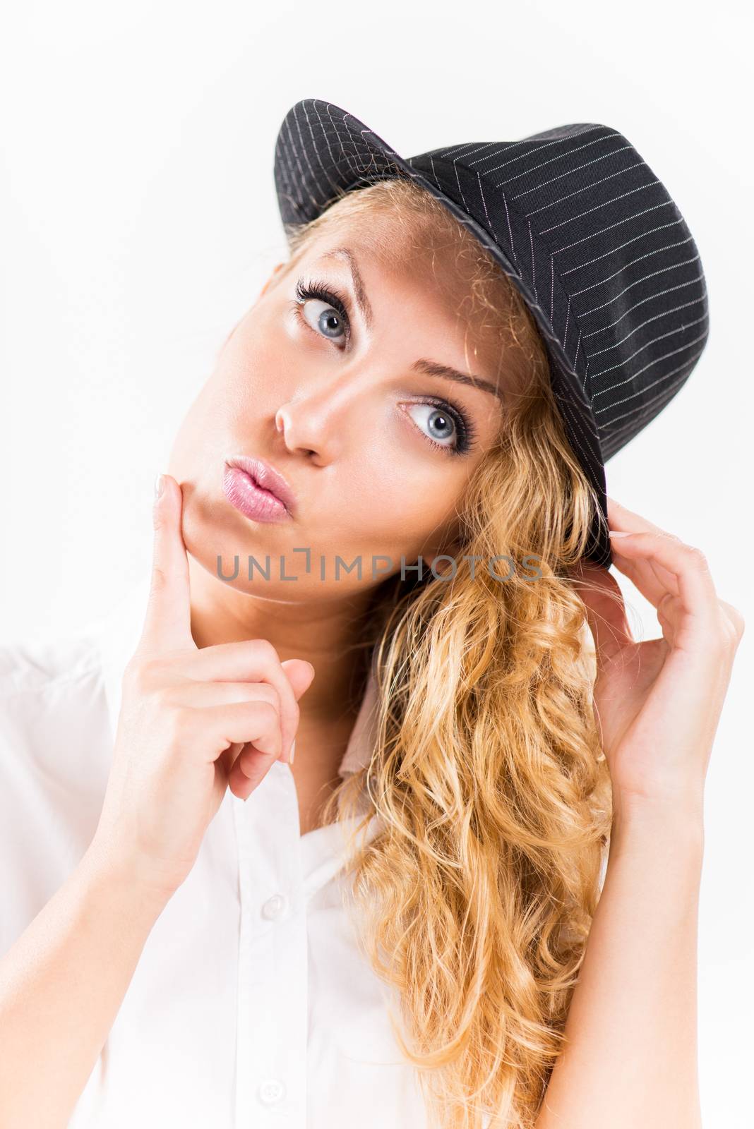 Portrait Beautiful young woman with hat.