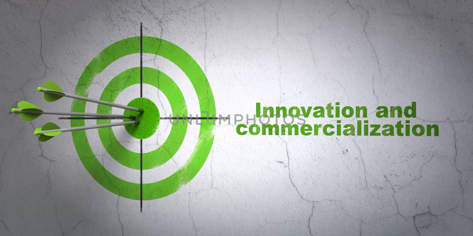 Success Science concept: arrows hitting the center of target, Green Innovation And Commercialization on wall background