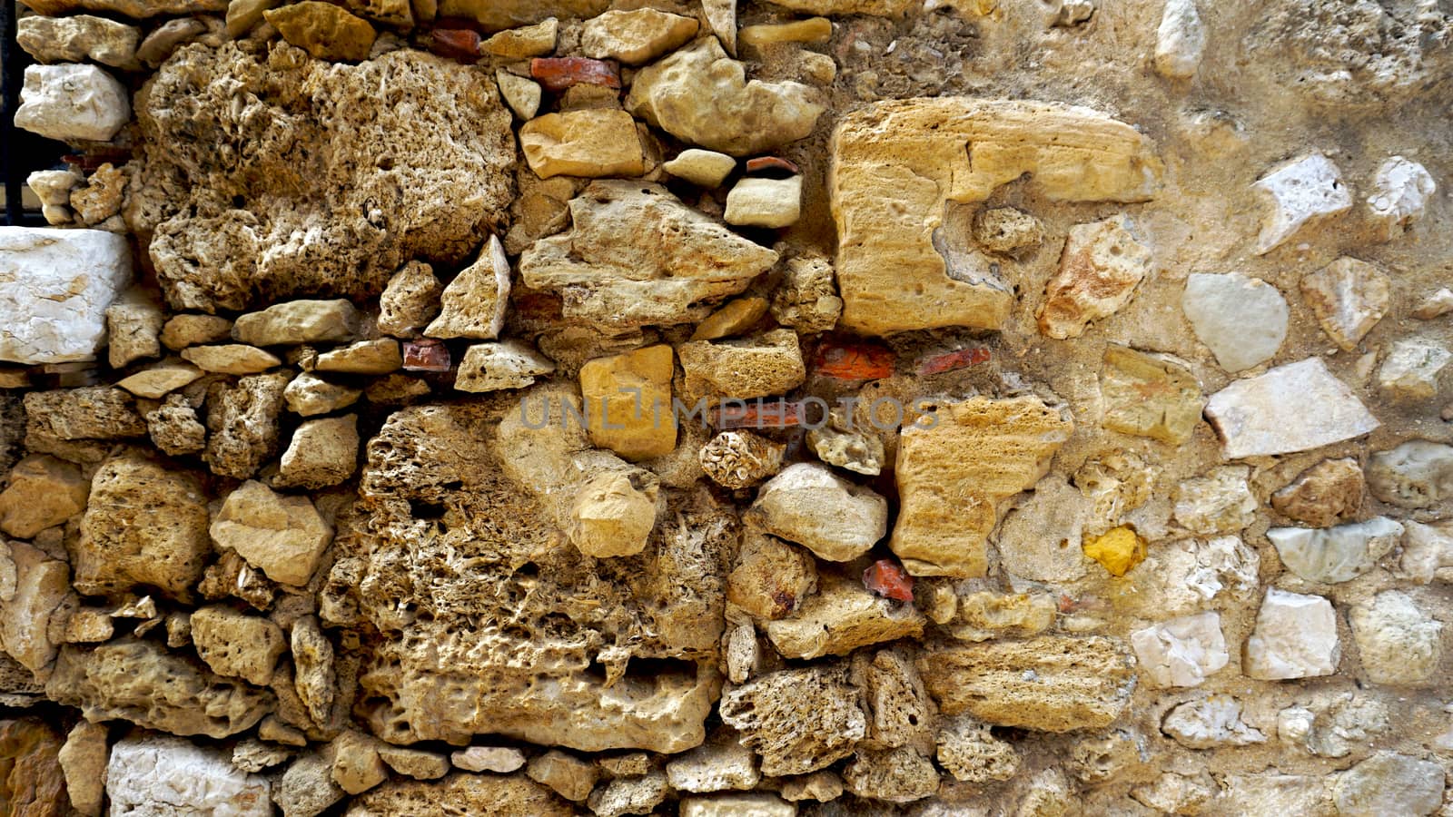 ancient stone wall in castle st. Jorge portugal lisbon horizontal