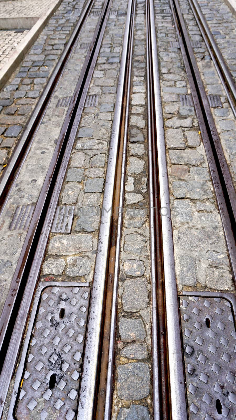 Tramway in lisbon Portugal Vertical perspective