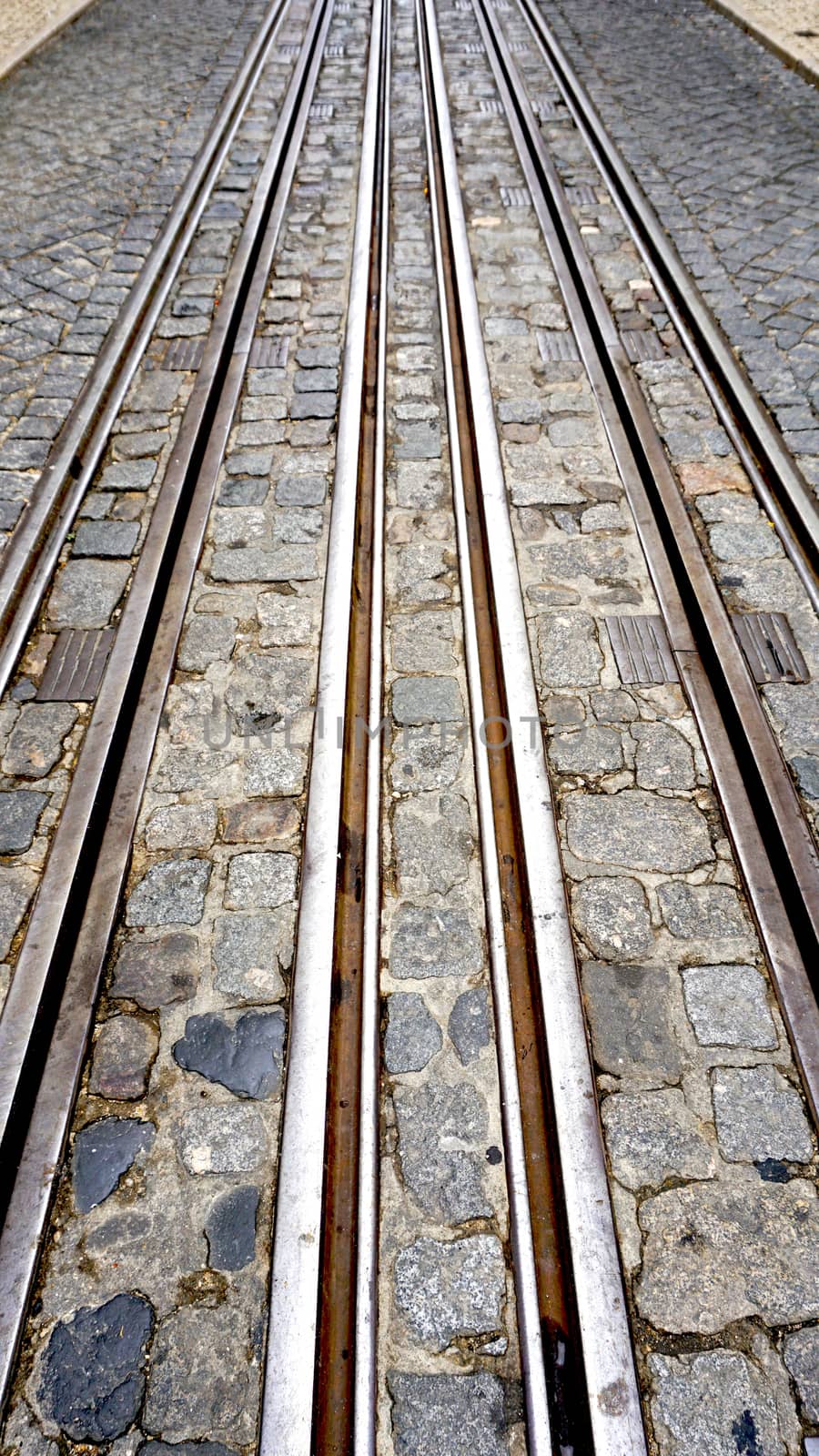 Tramway in lisbon Portugal Vertical perspective