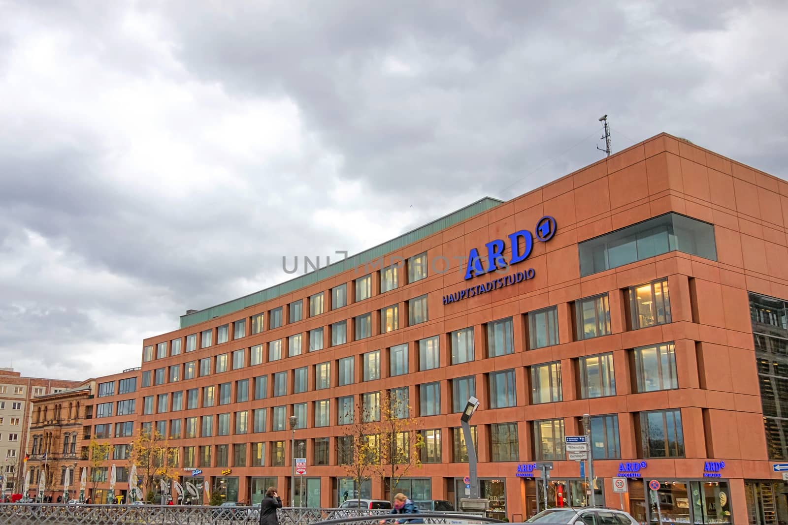 Berlin, Germany - October 28, 2013: Jacob-Kaiser-Haus (largest parliamant building) and ARD Hauptstadtstudio (public-sector TV broadcasting company) in the government district, Berlin-Mitte.