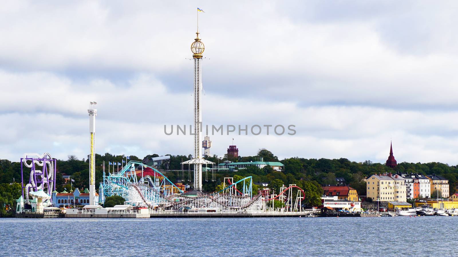 View of Stockholm theme park and sea, Sweden