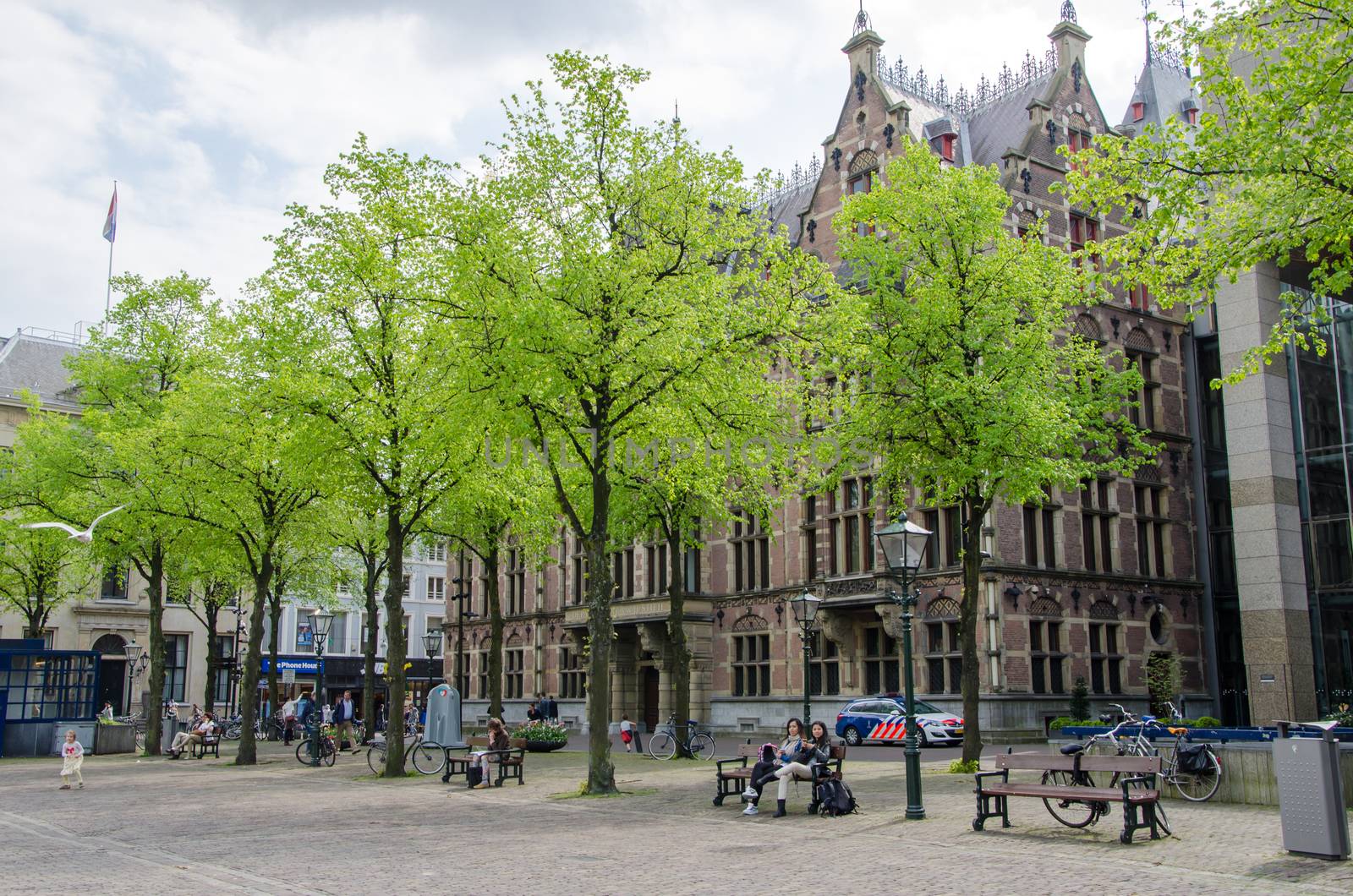 The Hague, Netherlands - May 8, 2015: People at Het Plein in center of The Hague, Netherlands on May 8, 2015.