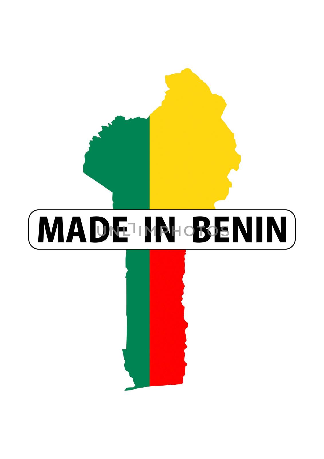 made in benin country national flag map shape with text