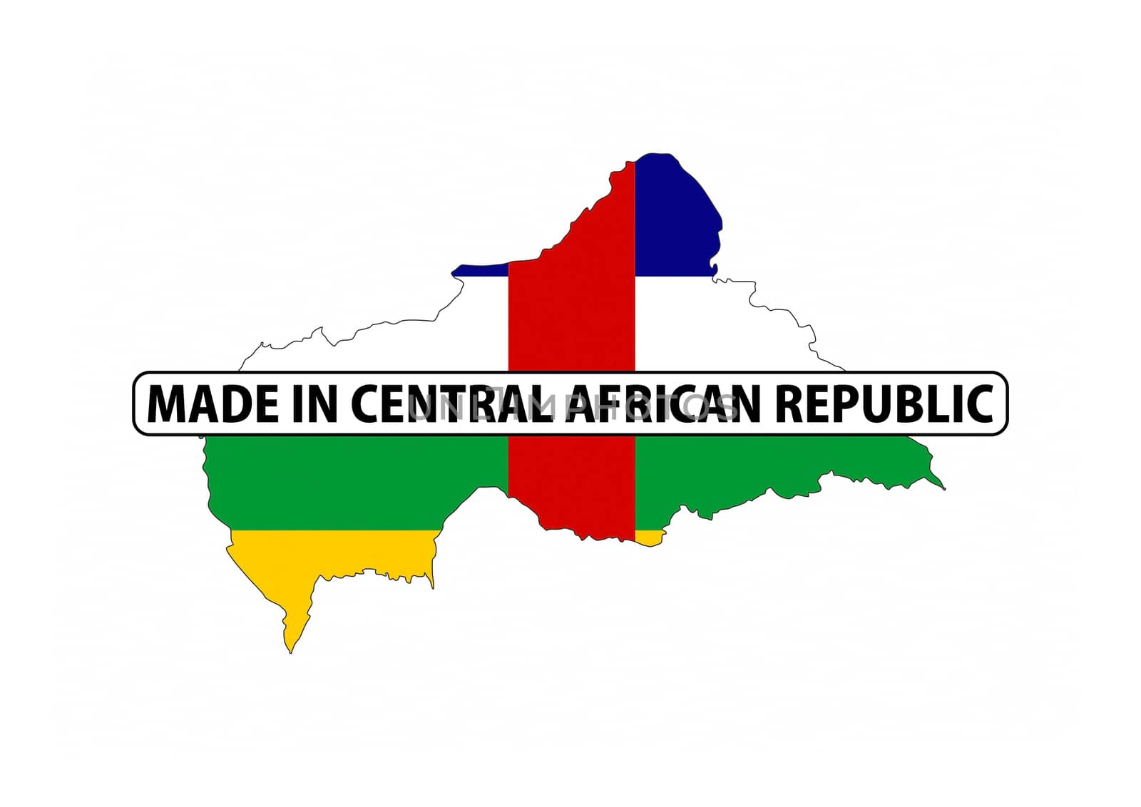 made in central african republic country national flag map shape with text