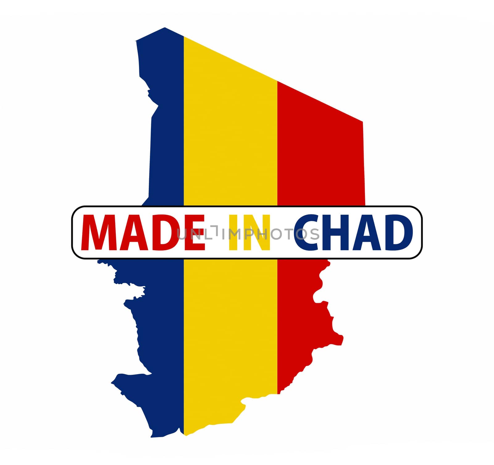 made in chad country national flag map shape with text