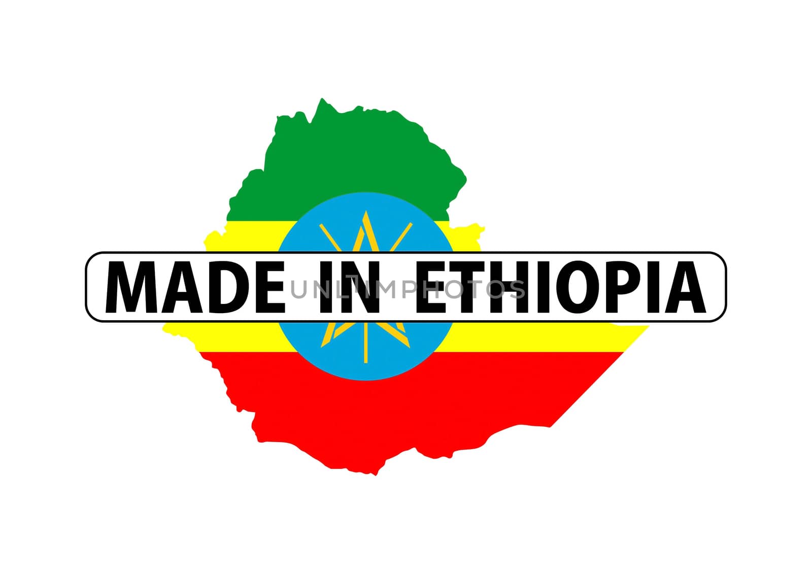made in ethiopia country national flag map shape with text