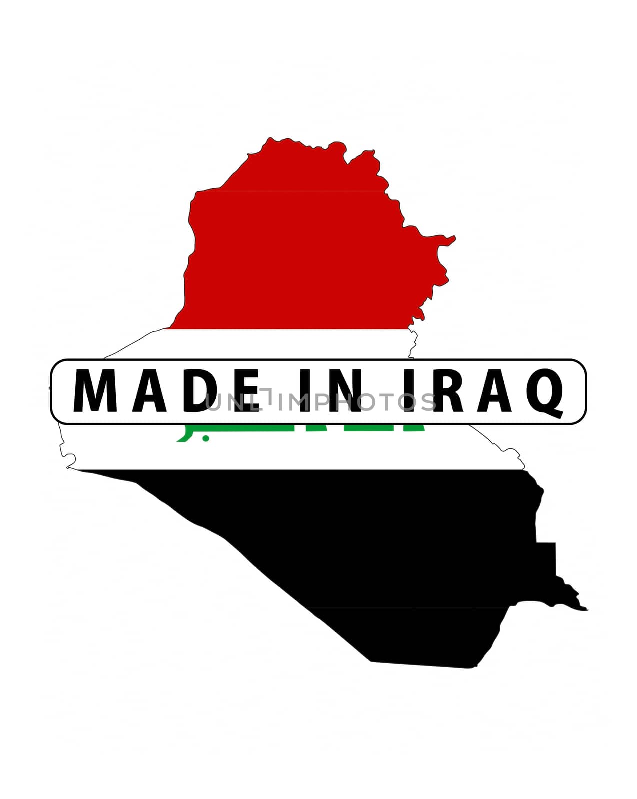 made in iraq country national flag map shape with text