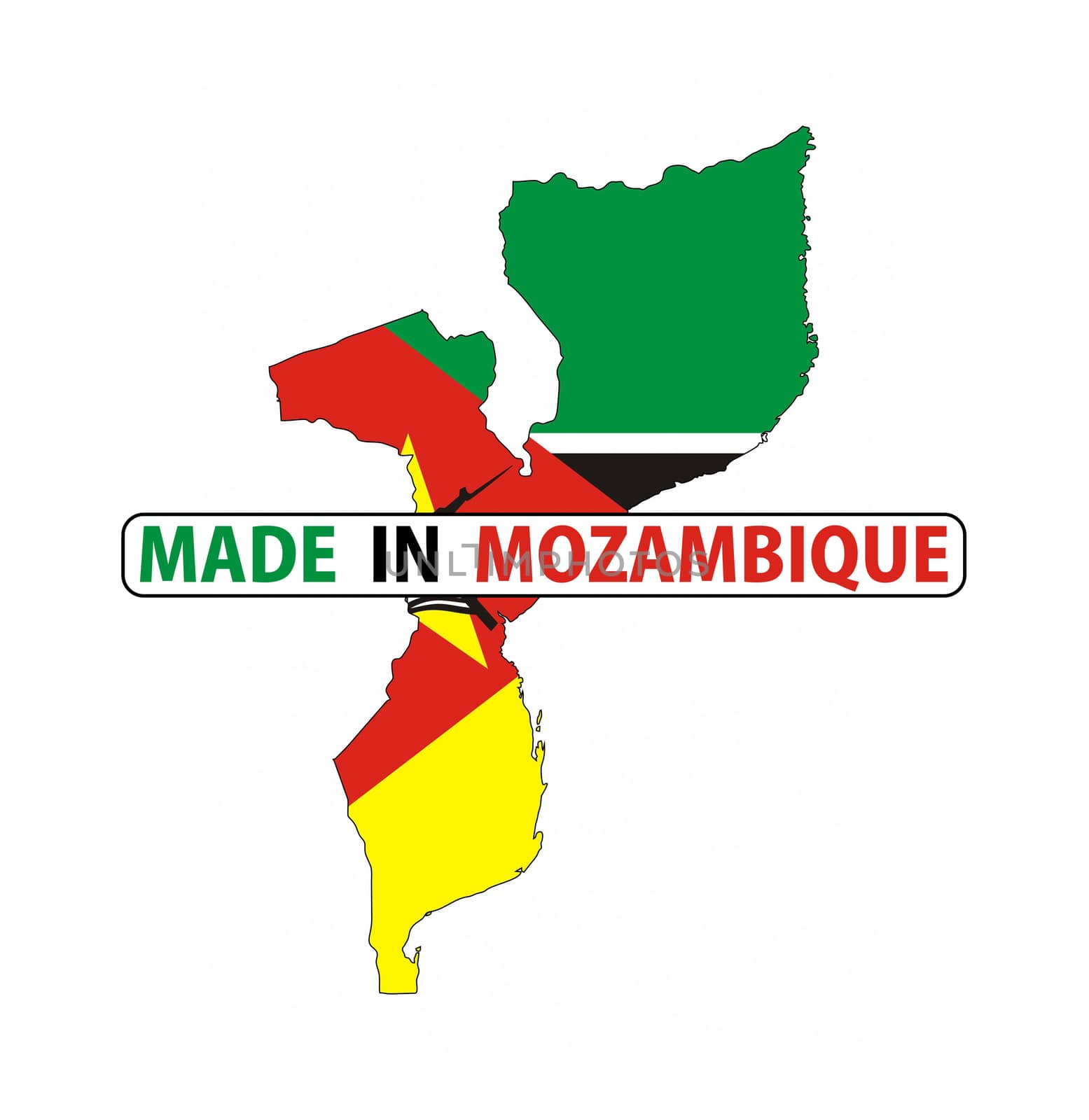 made in mozambique country national flag map shape with text