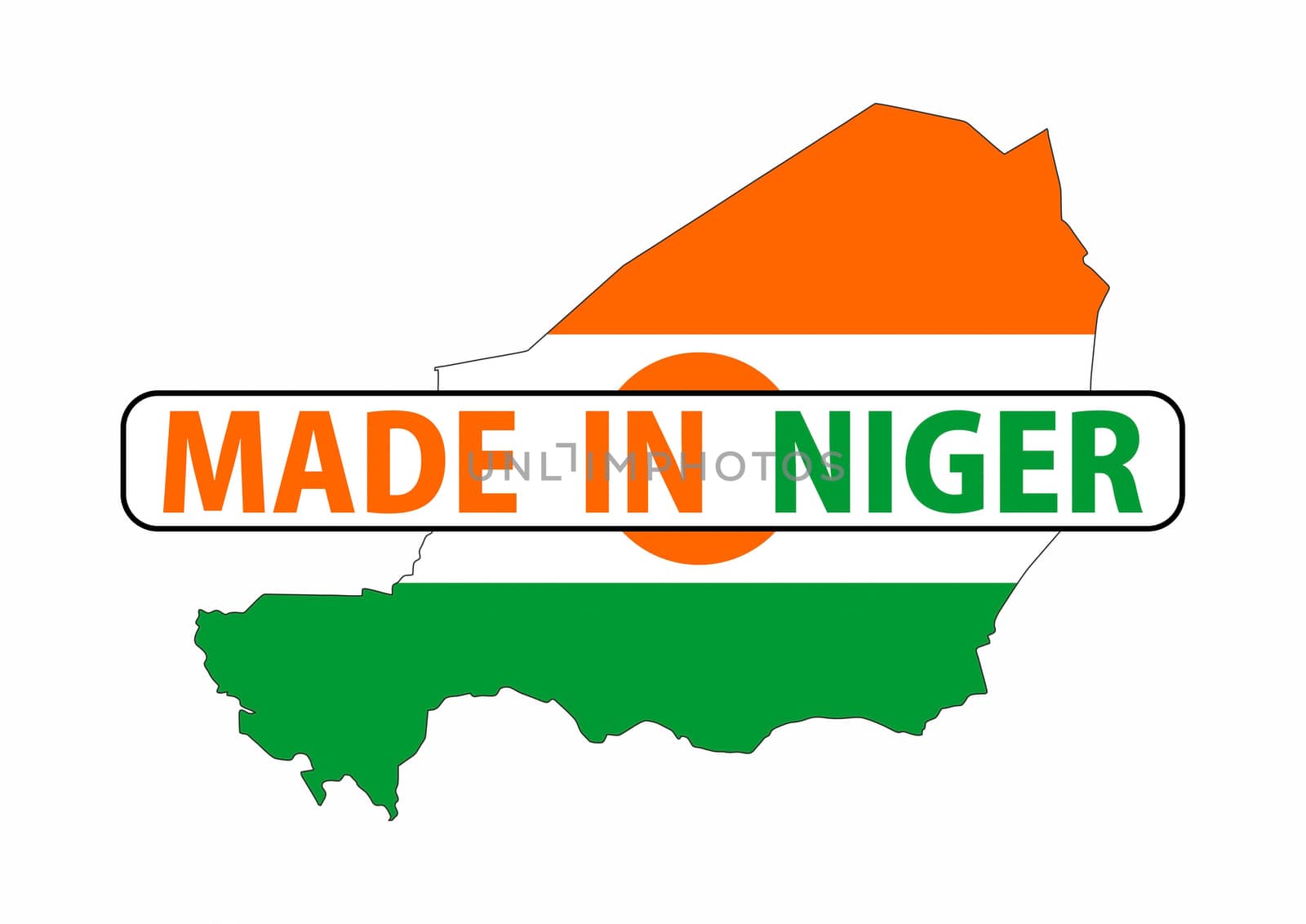 made in niger country national flag map shape with text