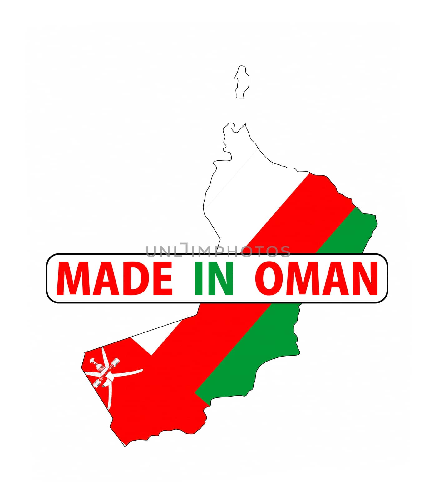 made in oman country national flag map shape with text