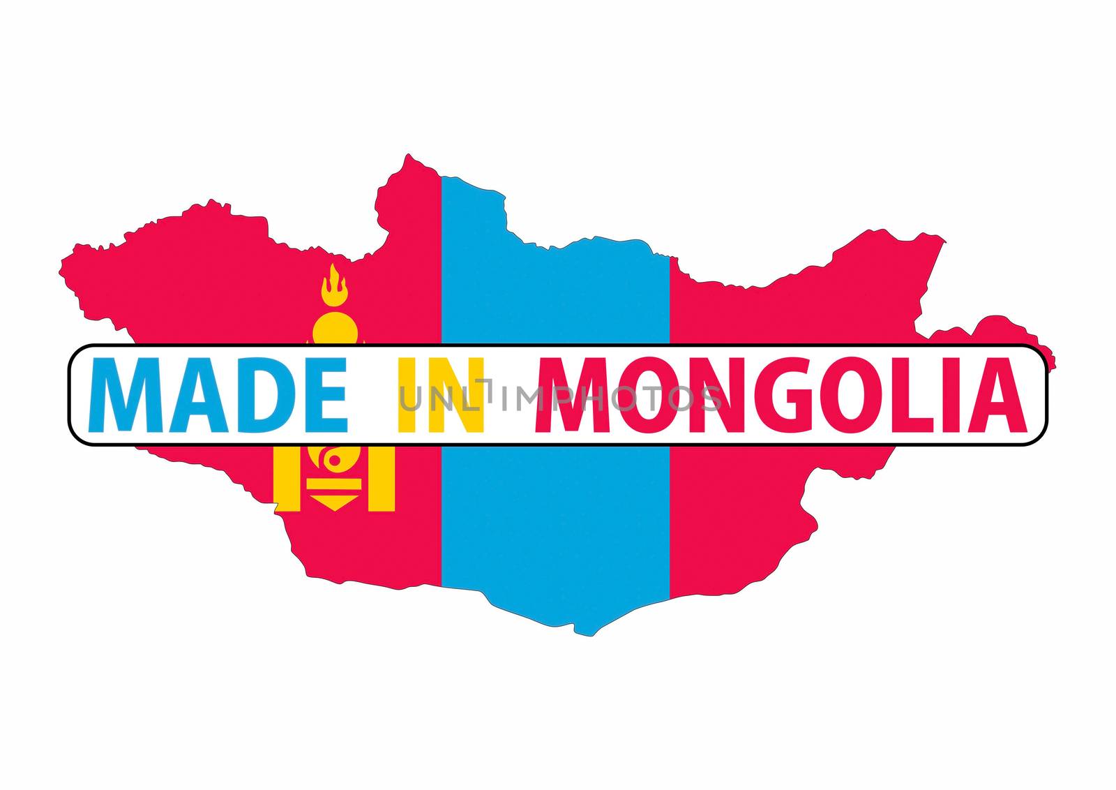 made in mongolia country national flag map shape with text