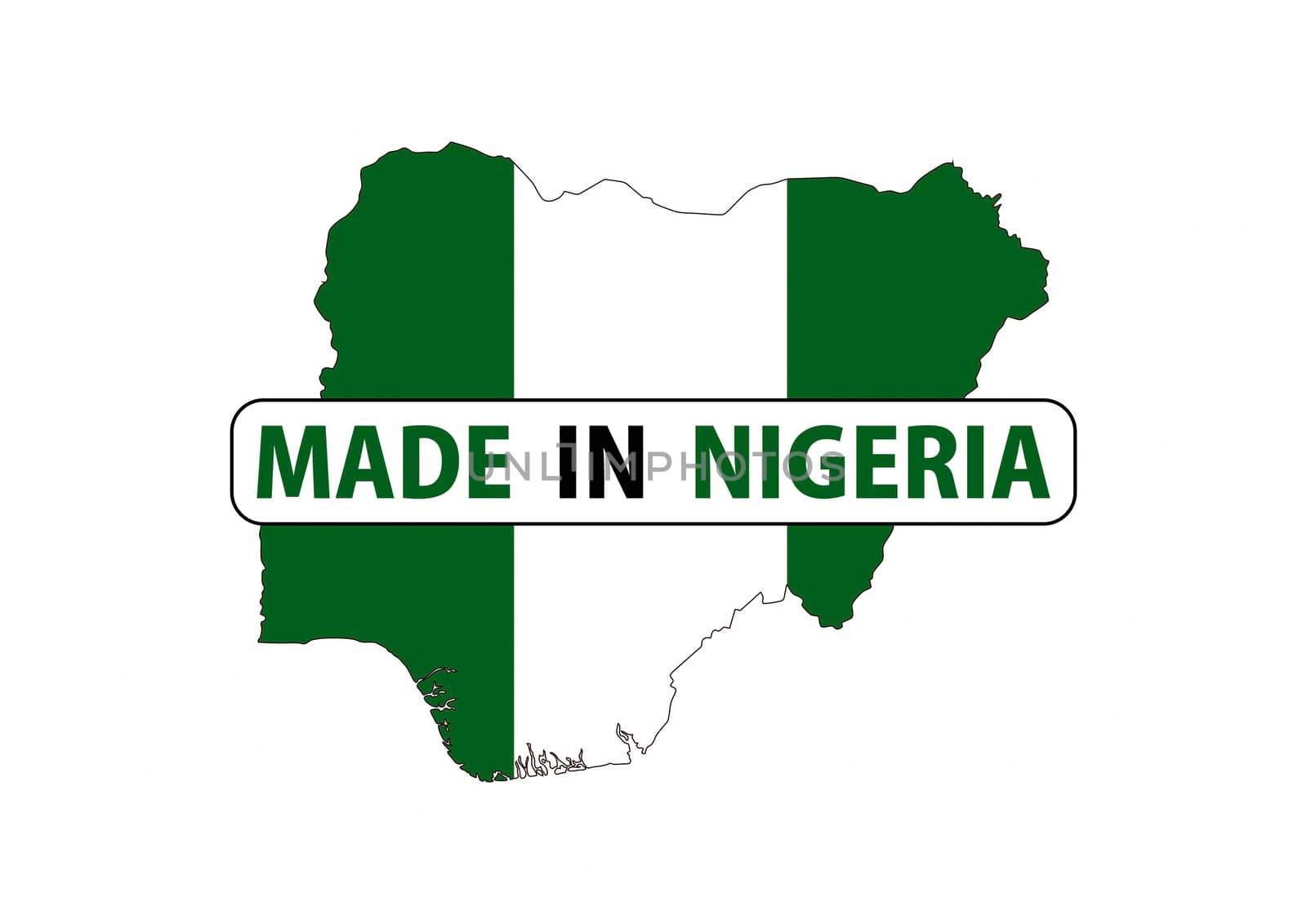 made in nigeria country national flag map shape with text