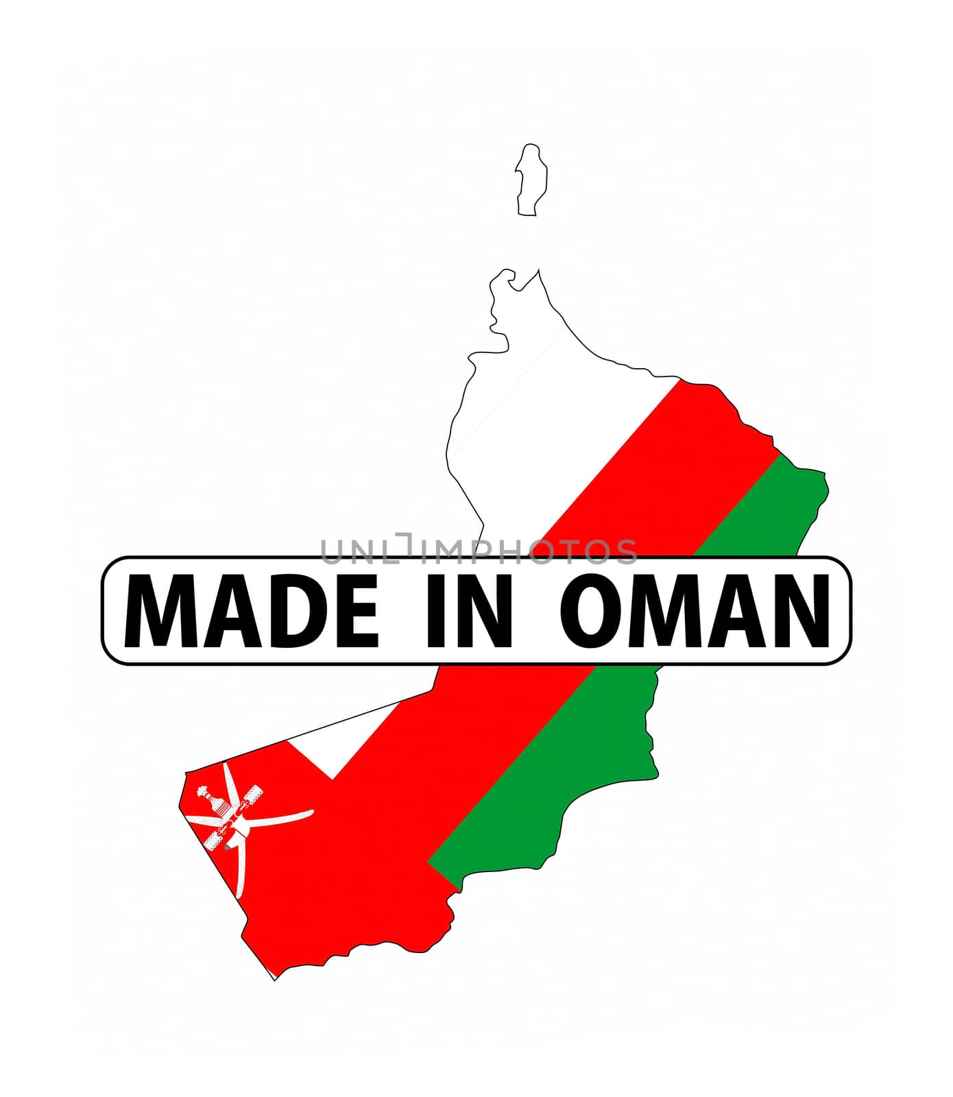made in oman country national flag map shape with text