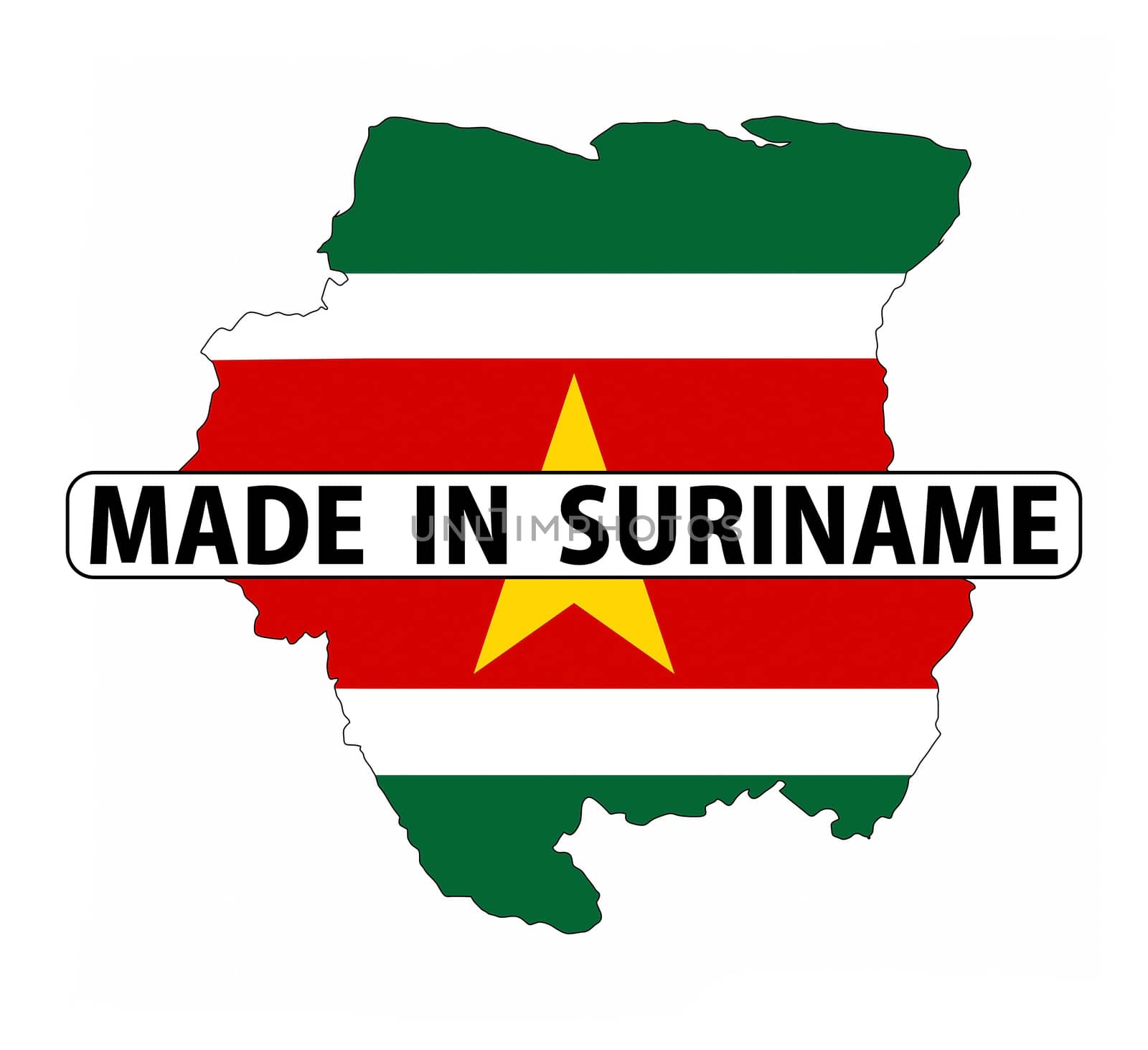 made in suriname country national flag map shape with text