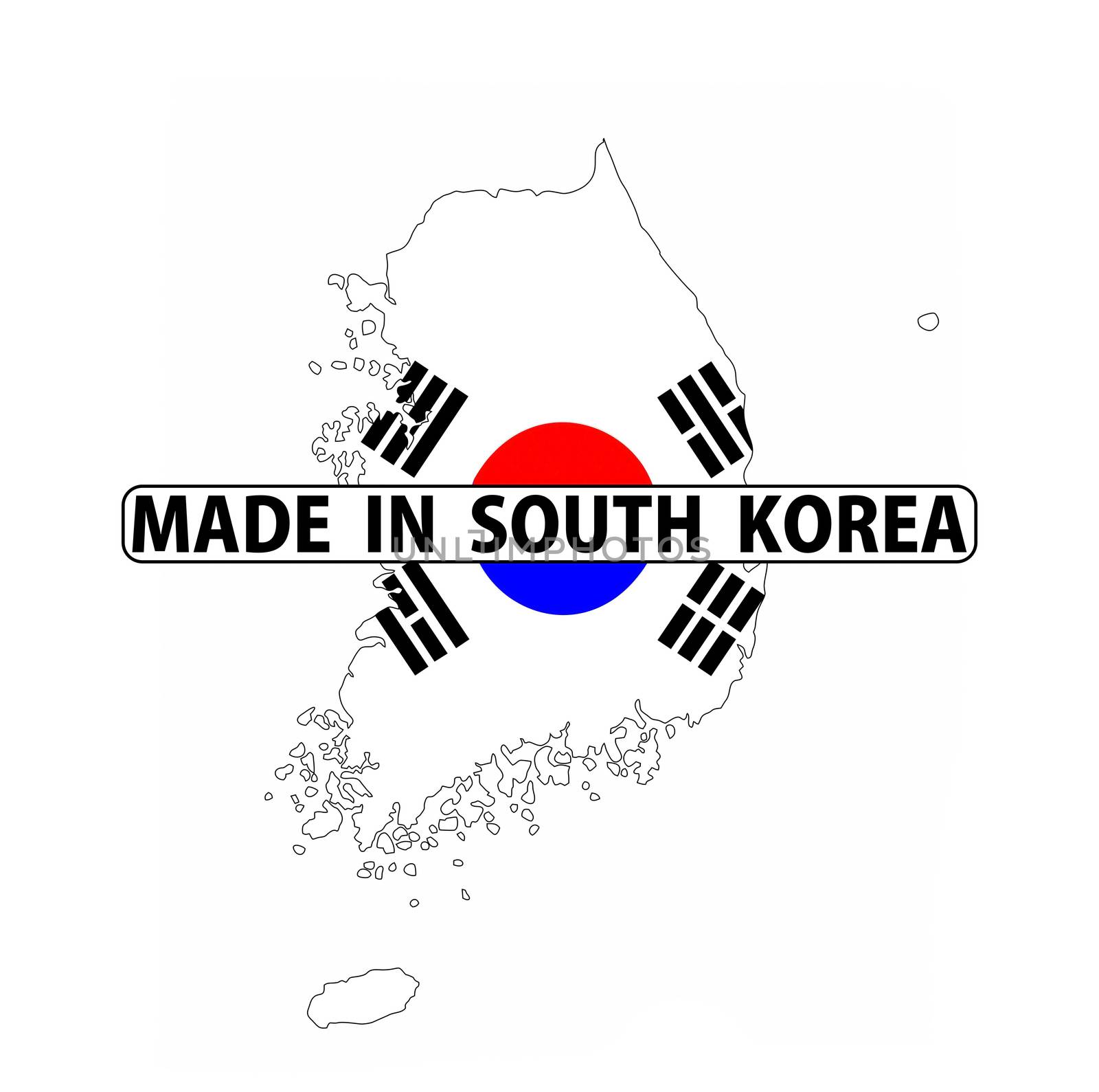 made in south korea country national flag map shape with text