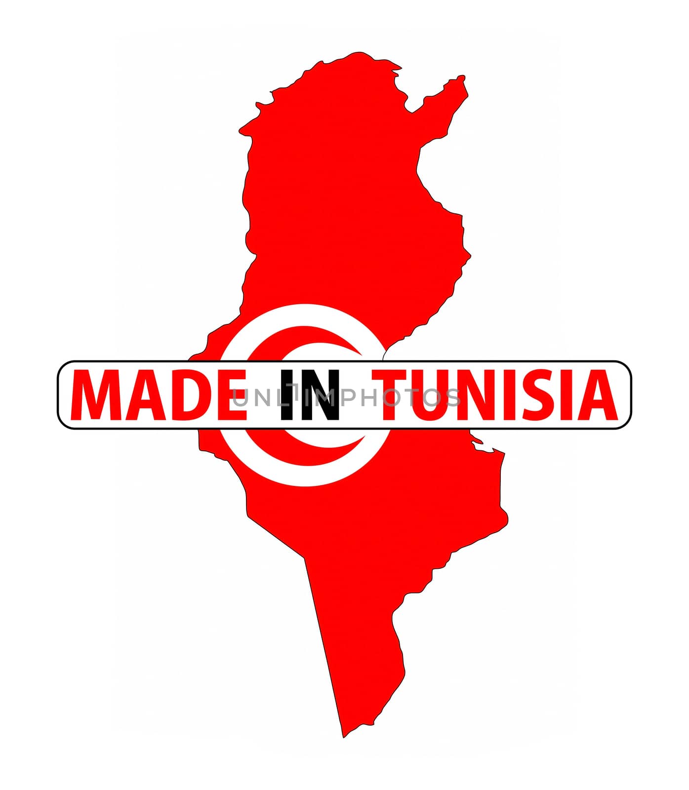 made in tunisia country national flag map shape with text