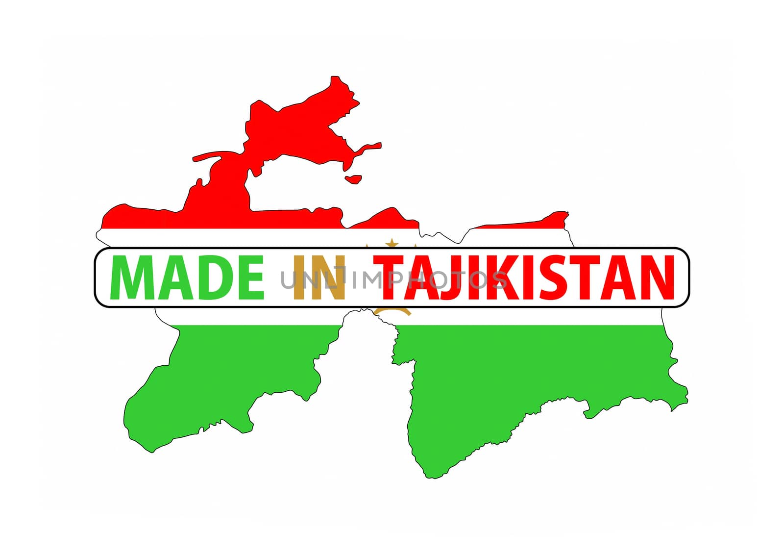 made in tajikistan country national flag map shape with text