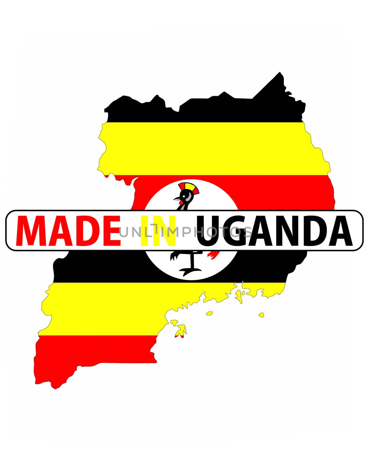 made in uganda country national flag map shape with text