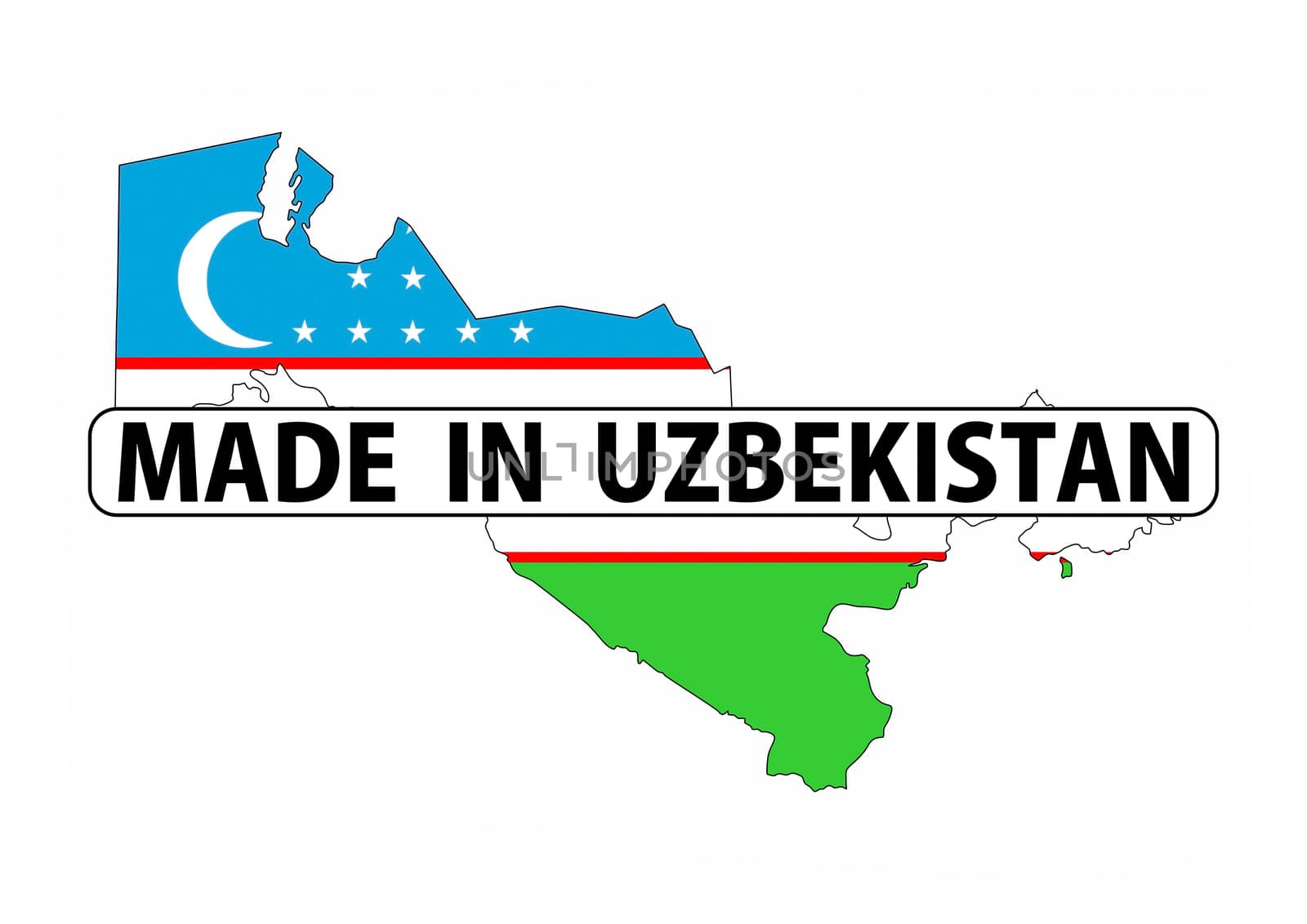 made in uzbekistan country national flag map shape with text