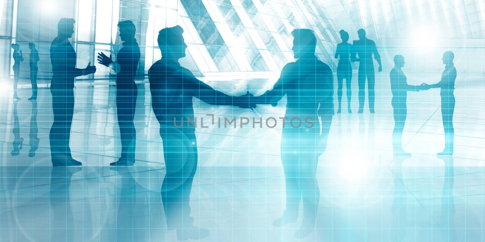 Silhouettes of Two Businessman Shaking Hands Art