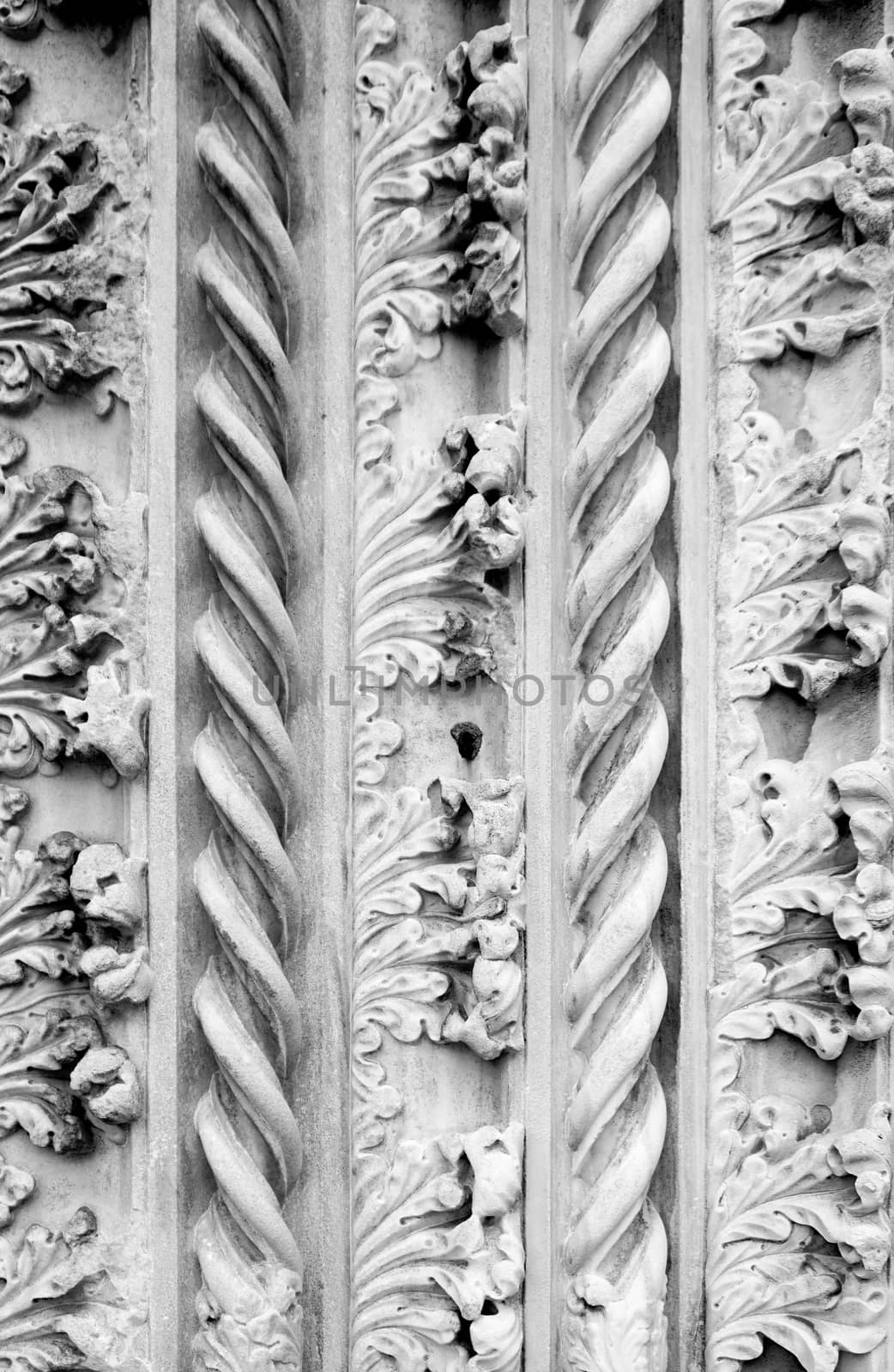 details and ornaments column of church in Venice, Italy