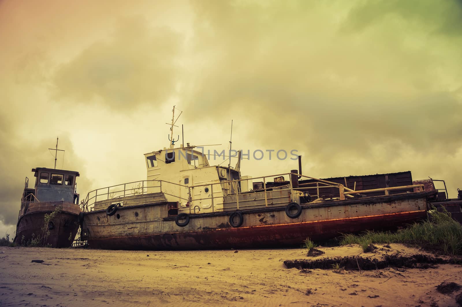 Old broken ships on the coast. by bashta