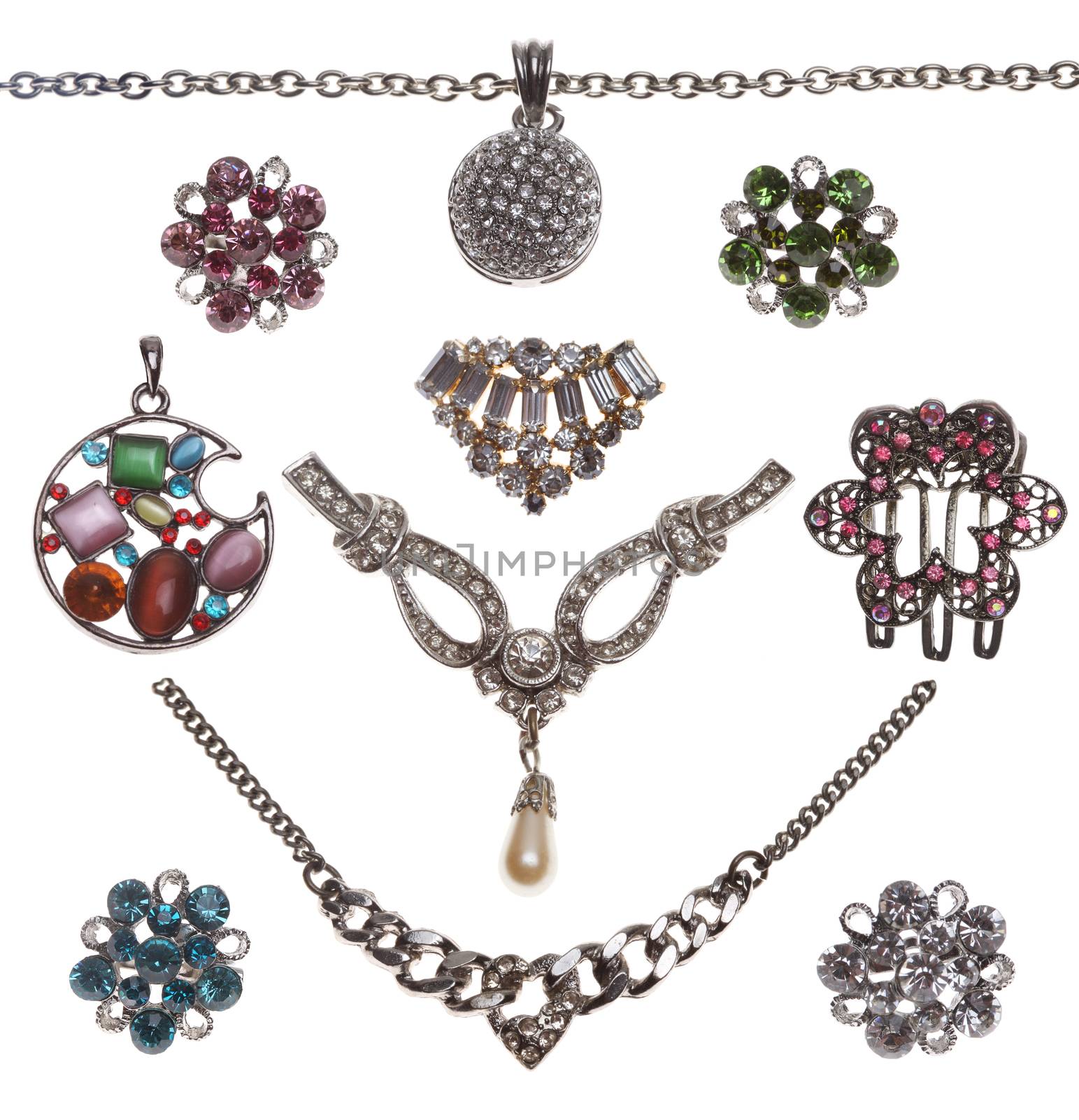 collection of jewelery bijouterie isolated of white by rudchenko