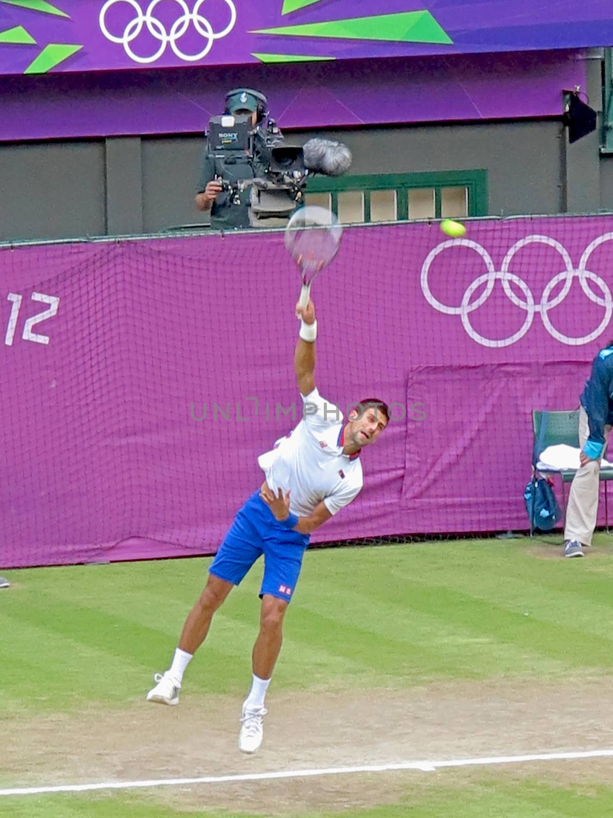 WIMBLEDON, ENGLAND - August 2nd, 2012 - Novak Djokovic during one of his singles matches at the summer Olympics in London in 2012. He took 4th place in the tournament.