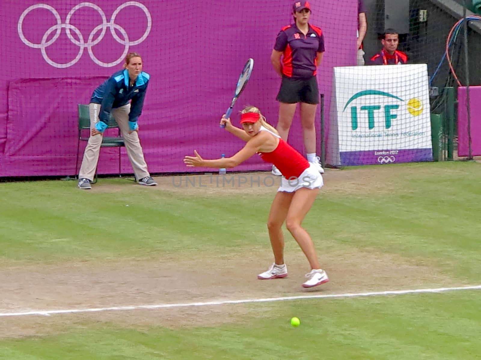 WIMBLEDON, ENGLAND - August 2nd, 2012 � Maria Sharapova during one of her singles matches at the summer Olympics in London in 2012. She came 2nd in the tournament and took home the silver medal