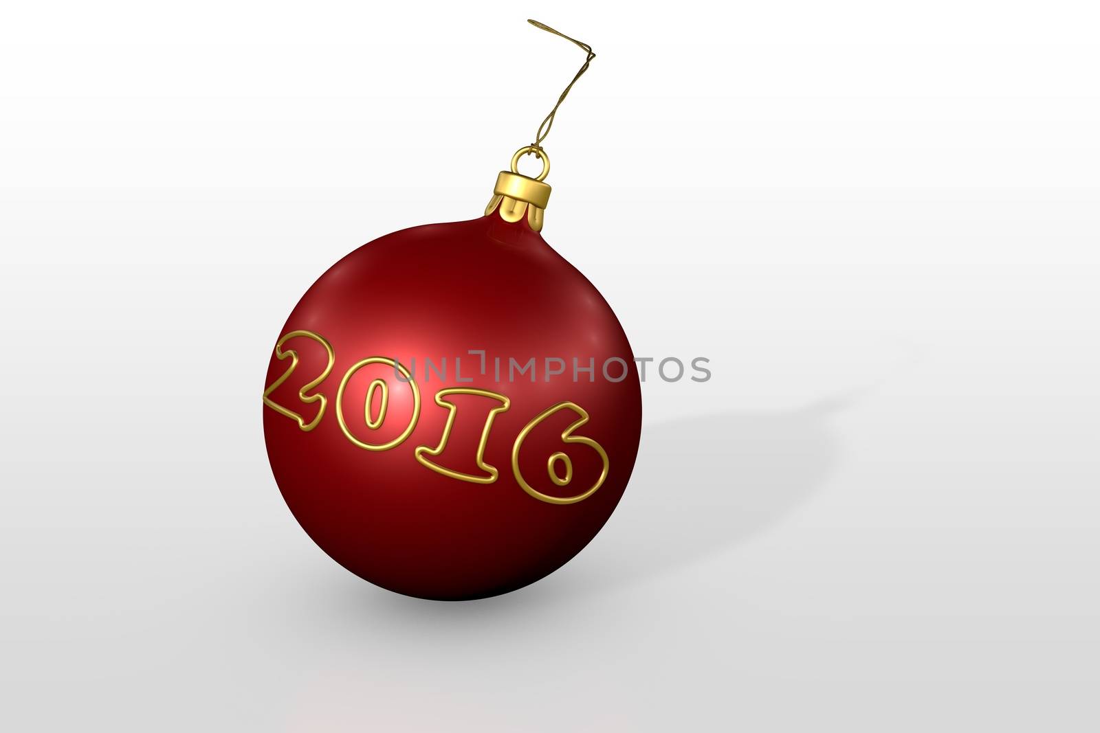 one red christmas ball over white background