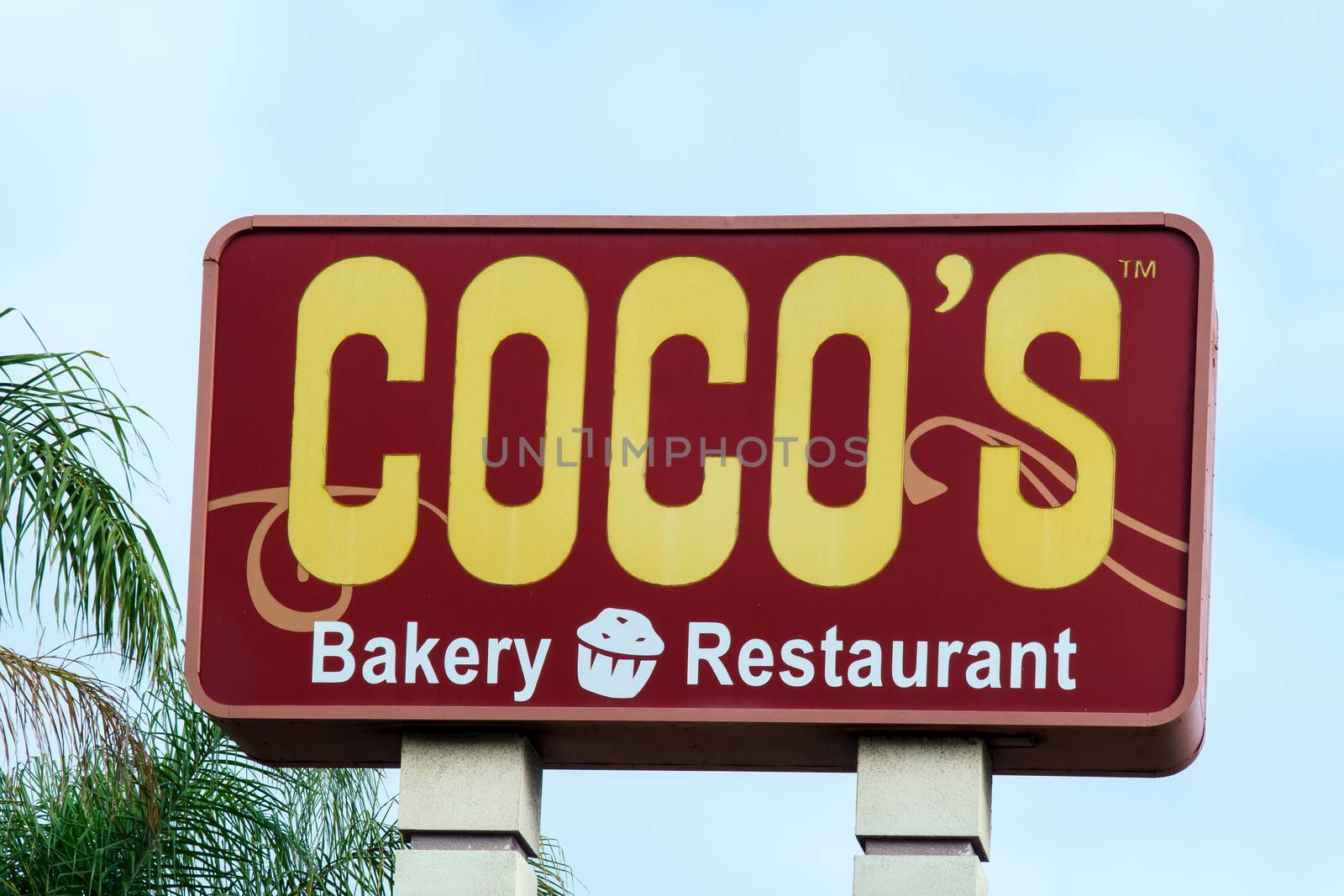 COSTA MESA, CA/USA - OCTOBER 17, 2015: Coco's Bakery Restaurant sign. Coco's  is a chain of restaurants in the United States.